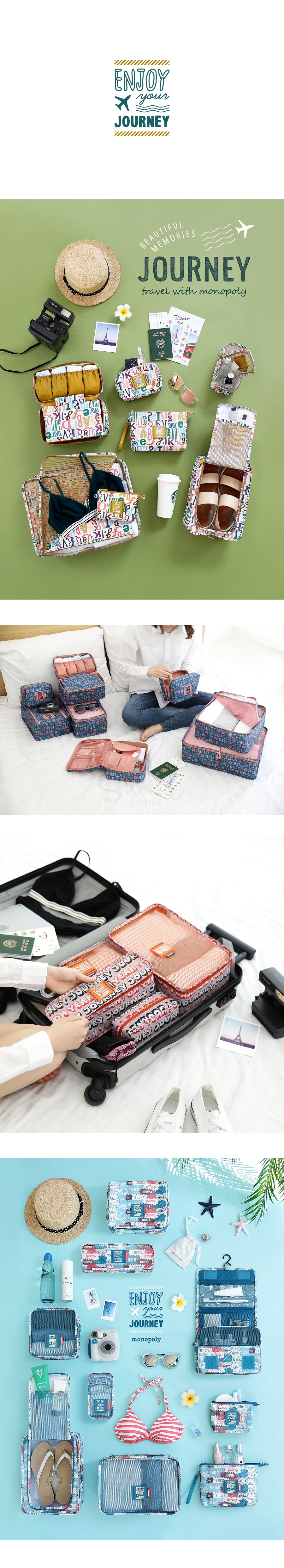 【韩国 MONOPOLY】ENJOY JOURNEY BLOCK POUCH SET 旅行衣物整理套装 收纳袋 【清仓款颜色随机发】 -  - 3@ - Sweet Living