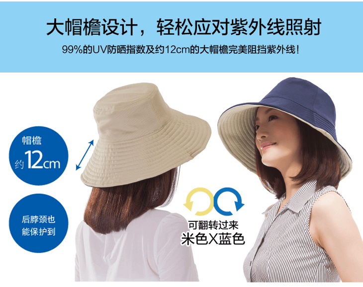 【日本 UV CUT】 可折叠 抗UV 双面可用 防晒帽遮阳帽 帽子 -  - 13@ - Sweet Living