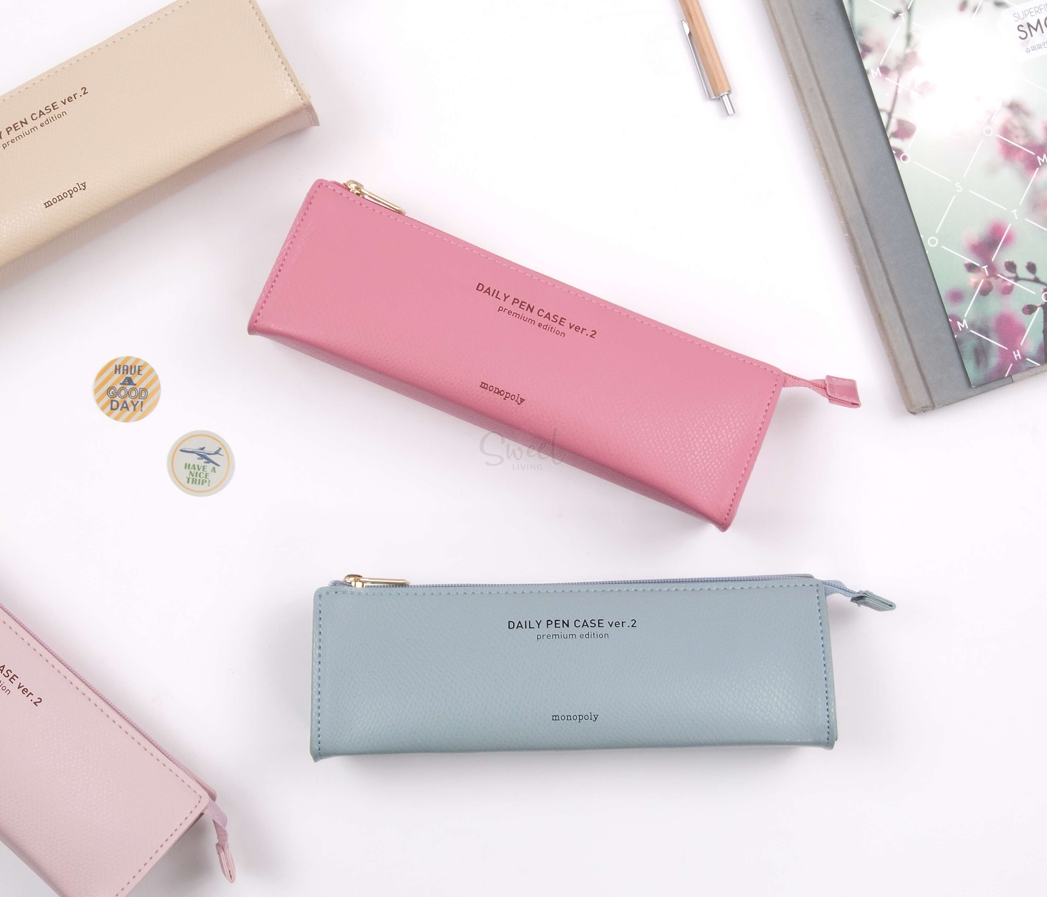 【韩国 MONOPOLY】时尚质感三角皮革笔袋笔盒文具收纳袋  DAILY PENCIL CASE ver.2 -  - 1@ - Sweet Living