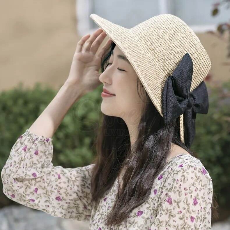【日本 Kawatani】川谷防晒帽 防紫外线蝴蝶结草帽 草编海边沙滩帽 -  - 5@ - Sweet Living