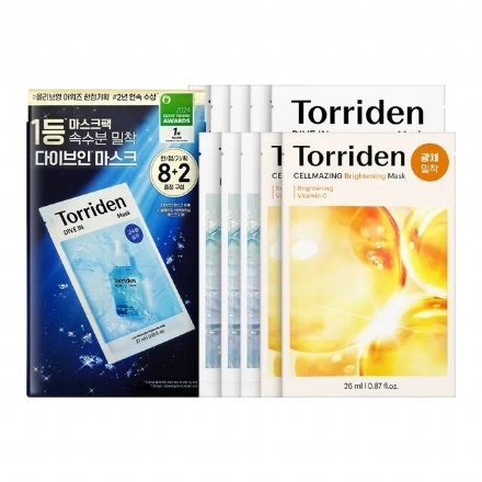 【韩国 Torriden】桃瑞丹安瓶精华面膜 玻尿酸补水保湿 -   限量版套组安瓶面膜8片+维C亮白面膜2片  - Sweet Living