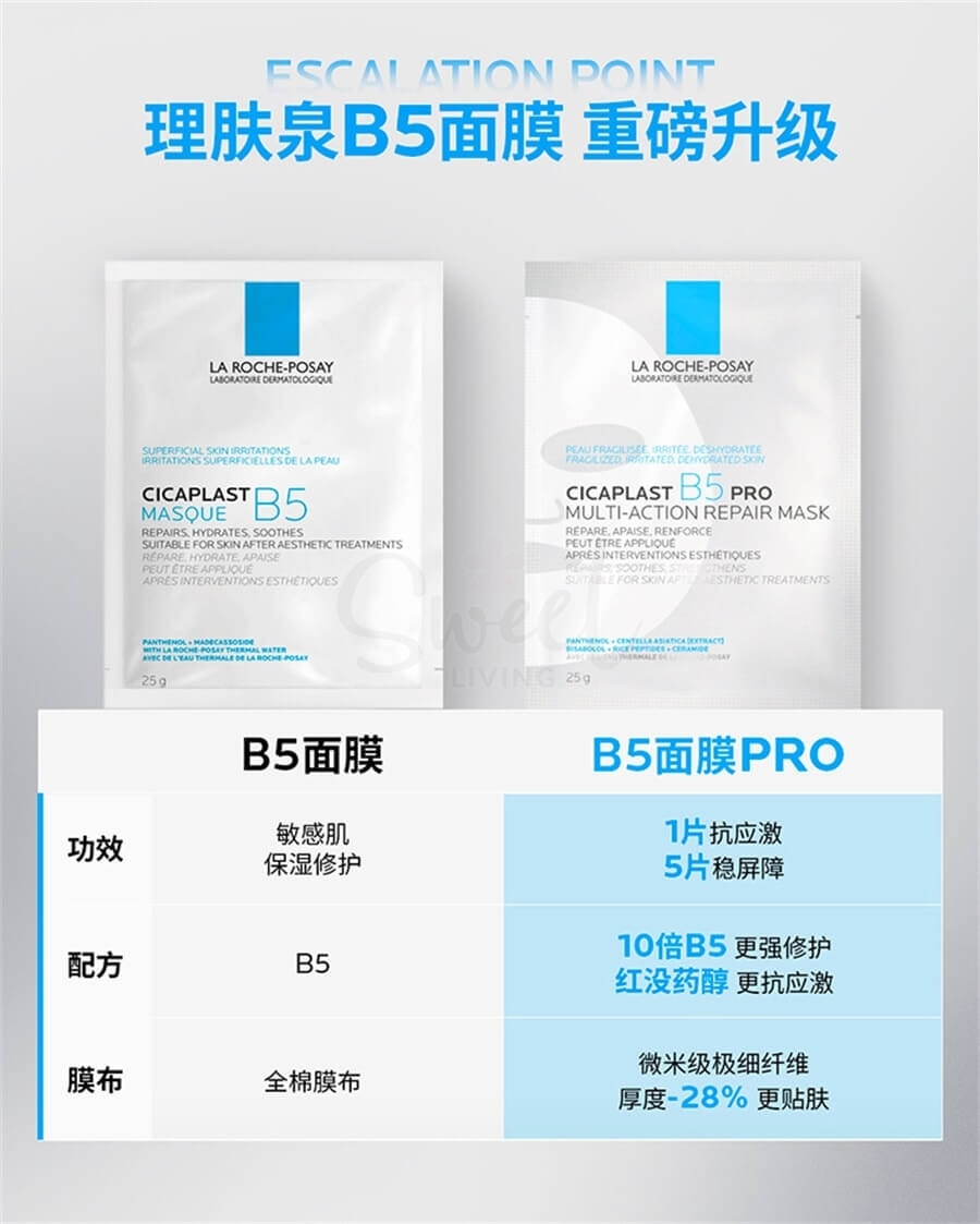 【中国 理肤泉】 B5面膜Pro 补水保湿 紧急修护 舒缓敏感肌 5片/盒  大陆版 -  - 14@ - Sweet Living