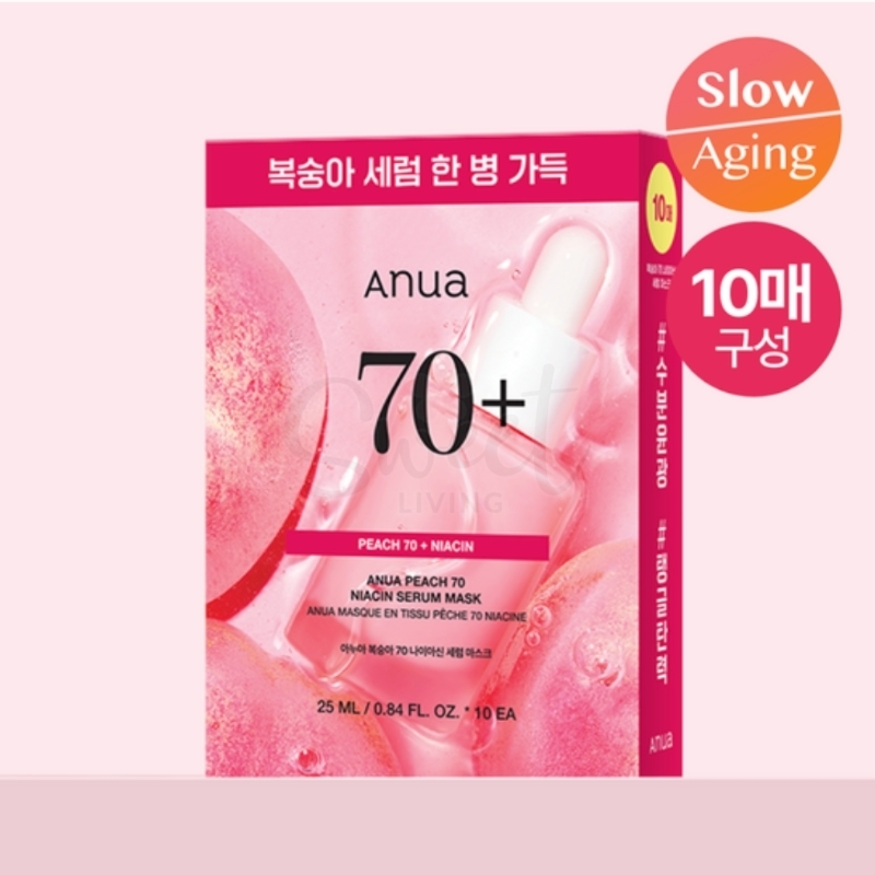 【韩国 ANUA】安宇安/阿鲁阿 烟酰胺精华 桃子面膜 70%桃子提取物 美白提亮 补水滋润粉嫩 10片/盒 -  - 1@ - Sweet Living