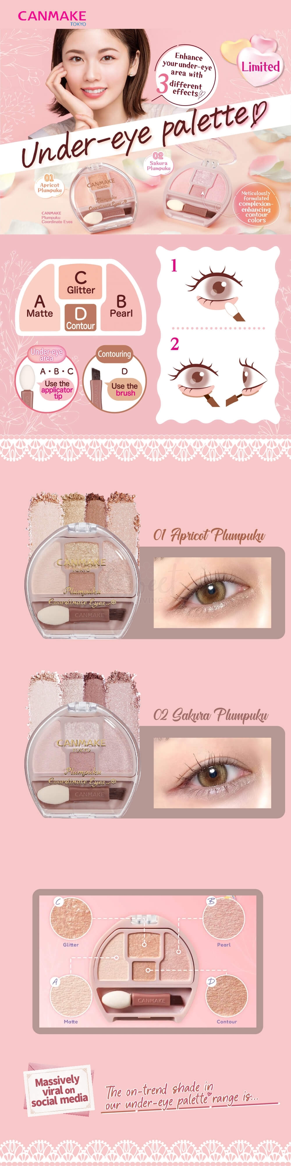 【日本】CANMAKE Plumpuku Coordinate Eyes 卧蚕眼影盘 1.4g 01号 Apricot -  - 5@ - Sweet Living