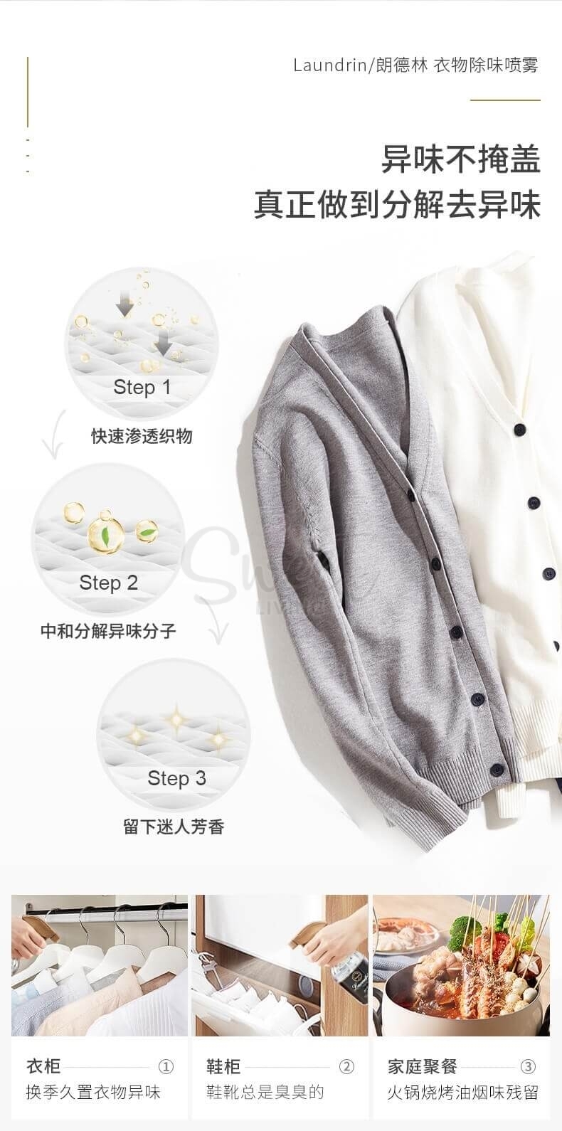 【日本】LAUNDRIN 朗德林 衣物香氛喷雾 除味除菌 织物房间空气清新剂多用/FABRIC AND ROOM REFRESHER 300ml -  - 7@ - Sweet Living