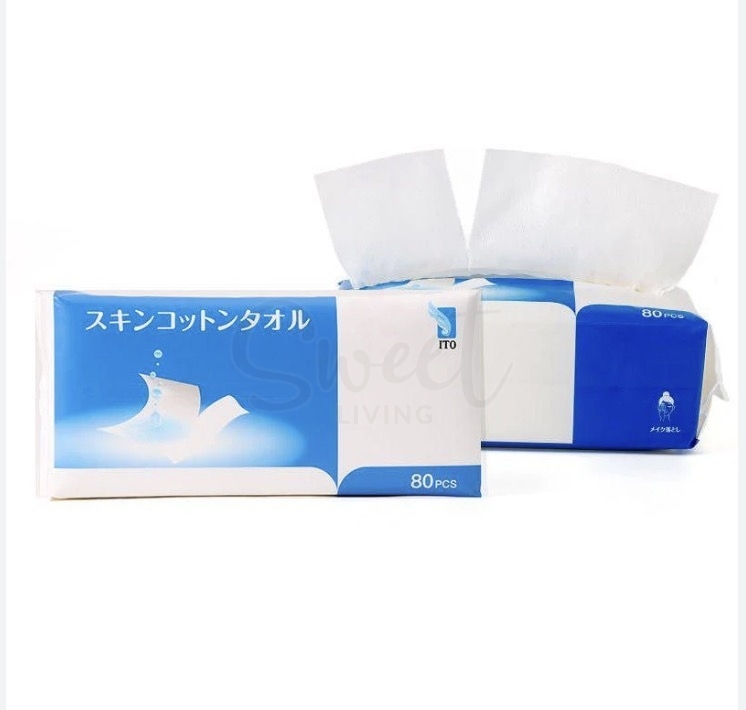 [日本】ITO 洗脸巾 珍珠棉柔巾 家用纸巾一次性洁面巾 抽取式 80抽/包 -  - 1@ - Sweet Living