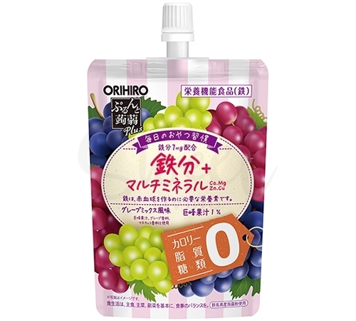 【日本】 ORIHIRO 立喜乐 KONJAC JELLY 低卡高纤 蒟蒻果汁果冻 【补充铁&多种矿物质】【0糖0脂0卡】 葡萄味 130G -  - 1@ - Sweet Living