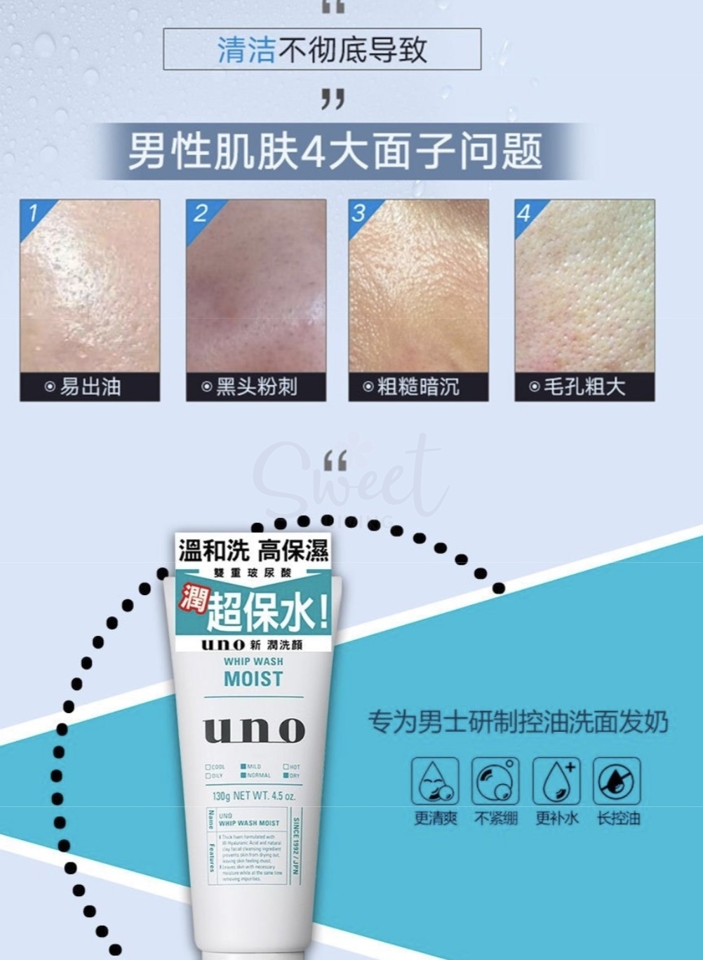 【日本】资生堂 FINETODAY UNO 吾诺 超保水新润洗颜 男士洁面 洗面奶 130g -  - 4@ - Sweet Living