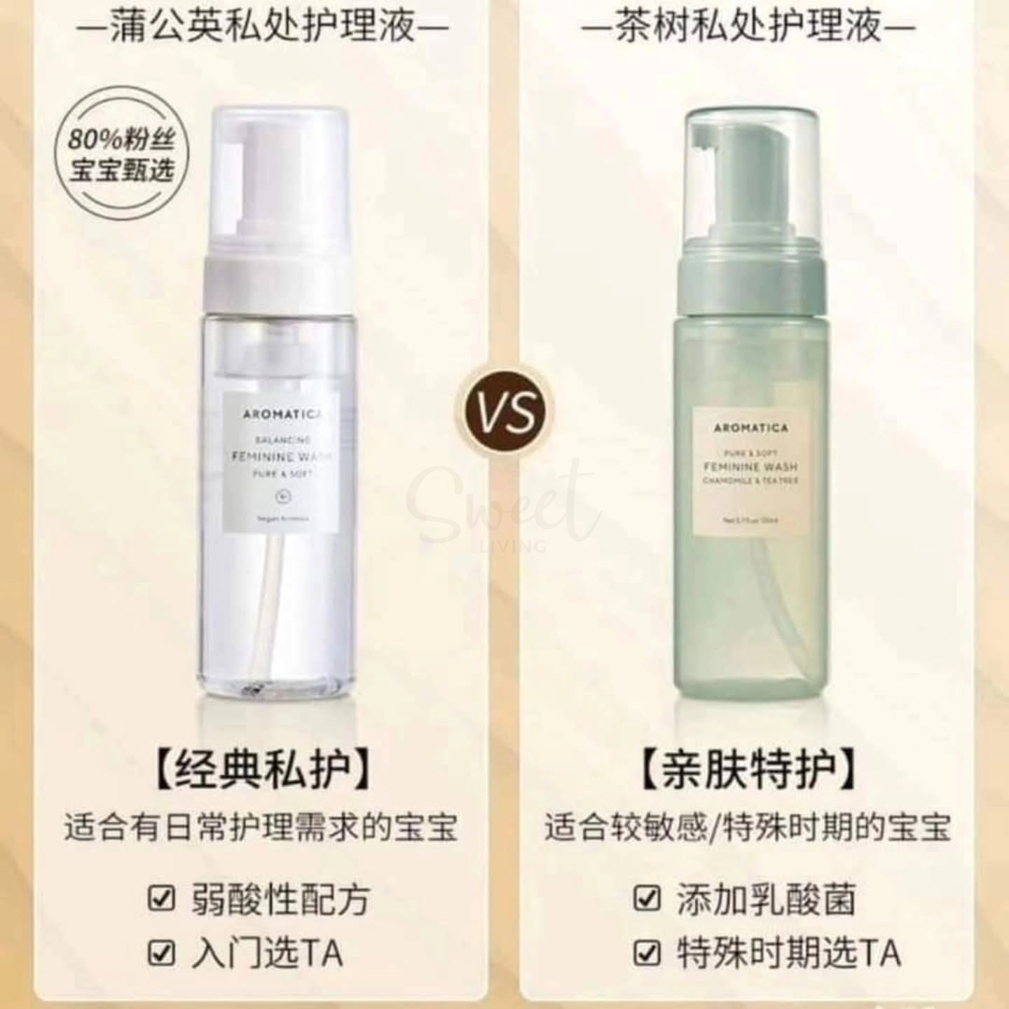 【韩国】AROMATICA 天然植物系 女性私处清洁泡泡护理液 套组 蒲公英款170ml+茶树款170ml -  - 5@ - Sweet Living